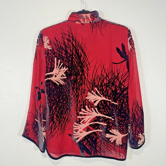 Aris A Velvet Top Asian Crane Stand Collar Silk Knot Kimono Boho Artsy Women's S - Picture 5 of 9